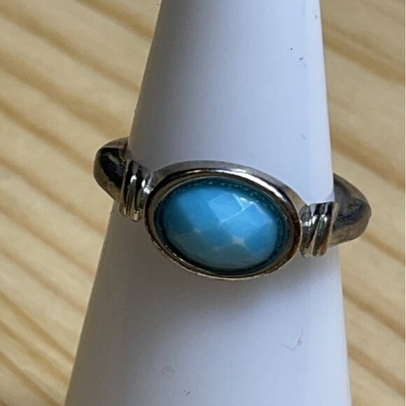 Silver Tone Ring With Turquoise Gemstone Bohemian Style - Picture 1 of 4
